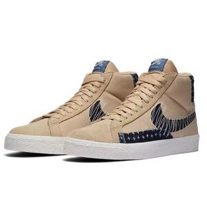 Nike Beige and Navy High-Top Sneakers Blazers shoe sz 9.5